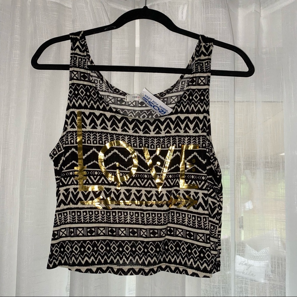 Black & White Love Aztec Crop Top